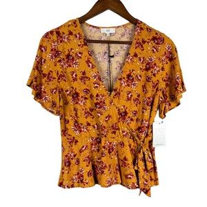 NSR Floral Boho Faux Wrap Peplum Top Size Small